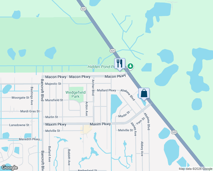 map of restaurants, bars, coffee shops, grocery stores, and more near 20662 Majestic Street in Orlando