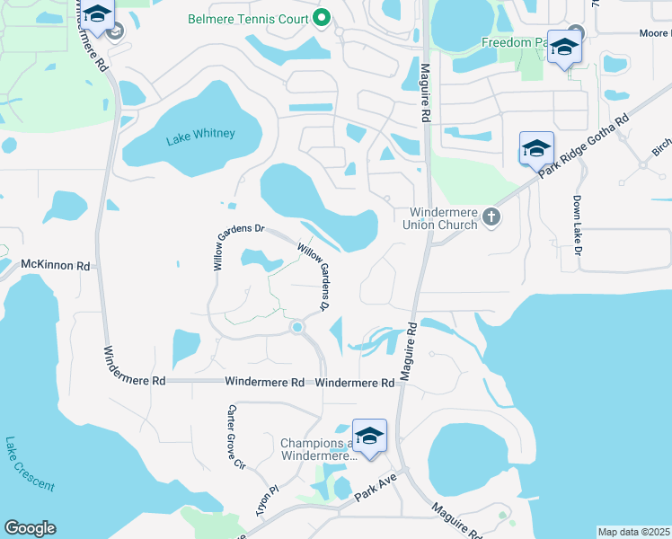 map of restaurants, bars, coffee shops, grocery stores, and more near 11324 Willow Gardens Drive in Windermere