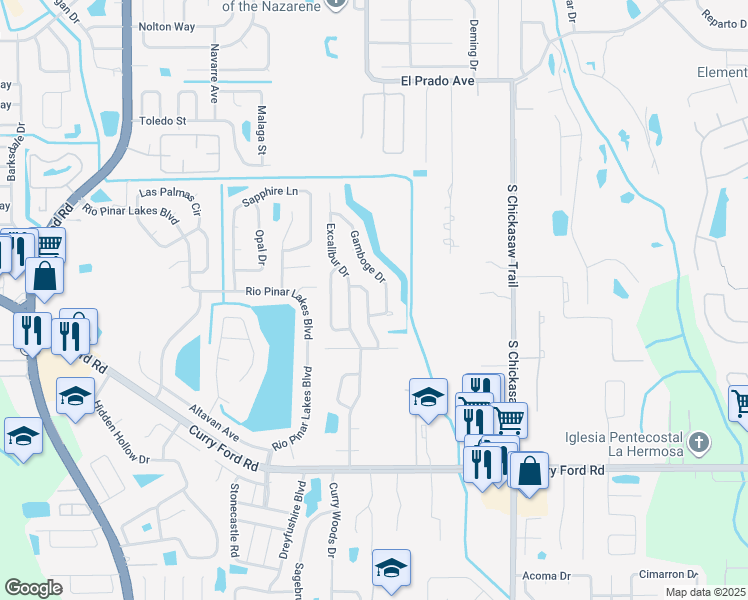 map of restaurants, bars, coffee shops, grocery stores, and more near 2034 Gamboge Drive in Orlando