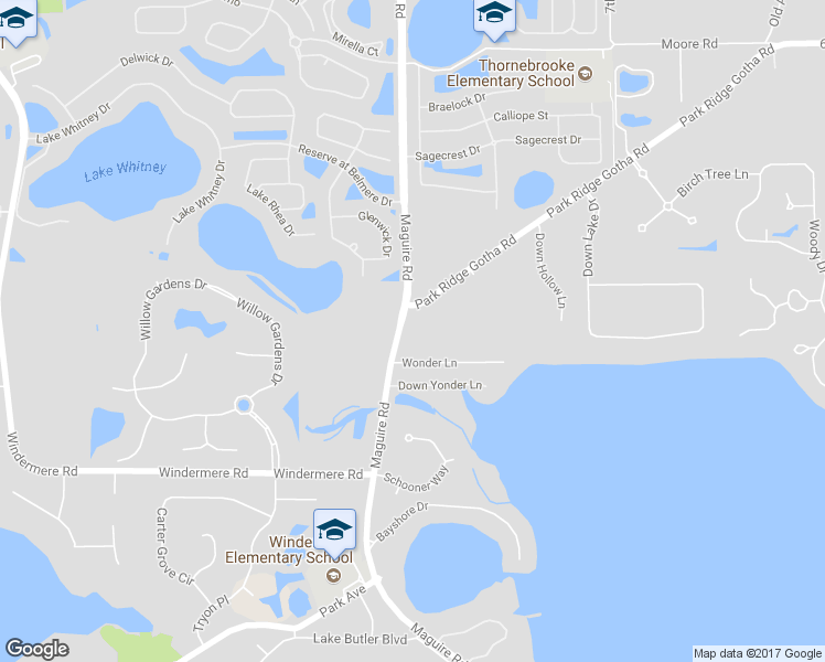 map of restaurants, bars, coffee shops, grocery stores, and more near 10976 Park Ridge Gotha Road in Windermere