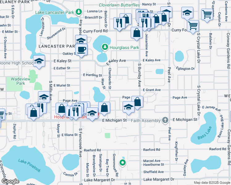 map of restaurants, bars, coffee shops, grocery stores, and more near 2303 Marlboro Street in Orlando