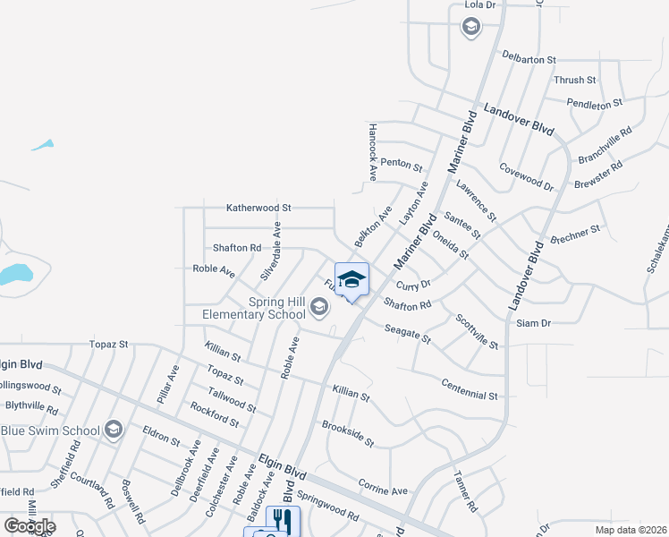 map of restaurants, bars, coffee shops, grocery stores, and more near 12328 Shafton Road in Spring Hill