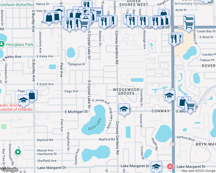map of restaurants, bars, coffee shops, grocery stores, and more near 2305 Rest Haven Avenue in Orlando
