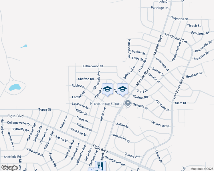 map of restaurants, bars, coffee shops, grocery stores, and more near 6106 Parnell Avenue in Spring Hill