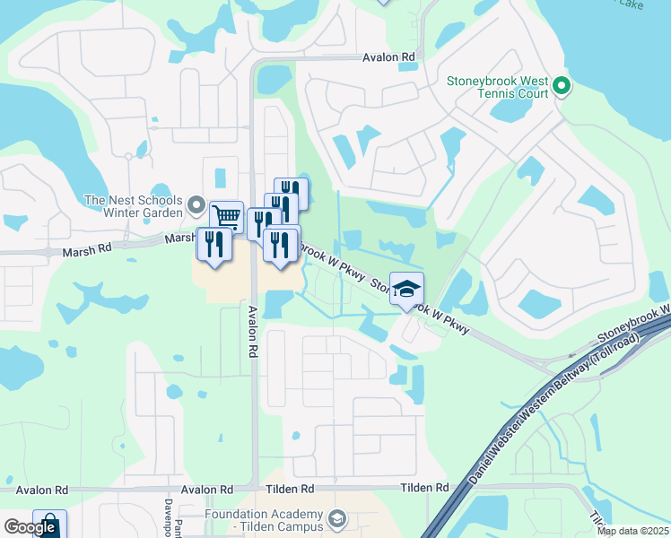map of restaurants, bars, coffee shops, grocery stores, and more near 15255 Harrowgate Way in Winter Garden