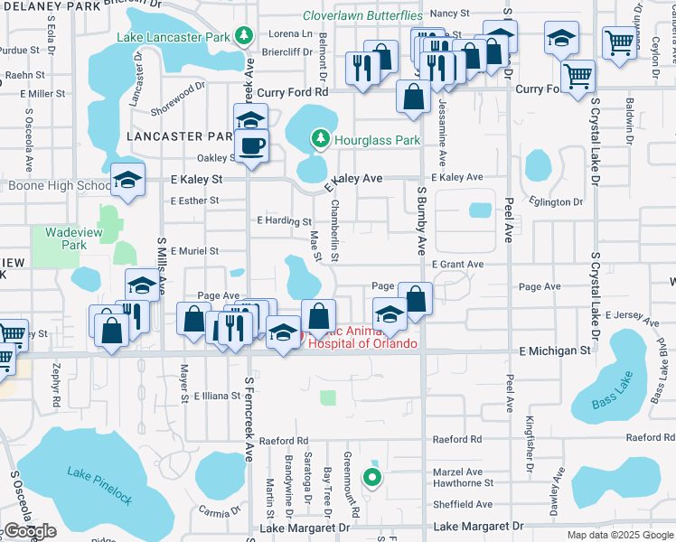 map of restaurants, bars, coffee shops, grocery stores, and more near 2303 Marlboro Street in Orlando