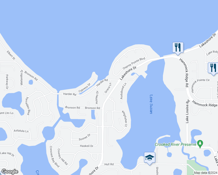 map of restaurants, bars, coffee shops, grocery stores, and more near 11641 Grace Lane in Clermont