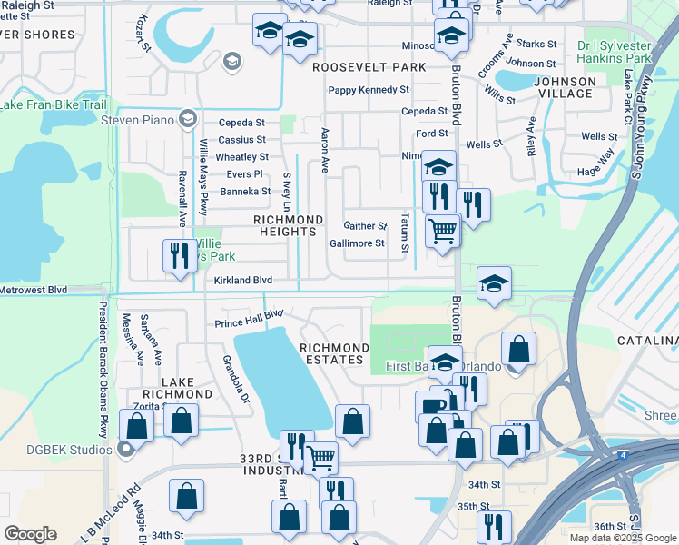 map of restaurants, bars, coffee shops, grocery stores, and more near in Orlando