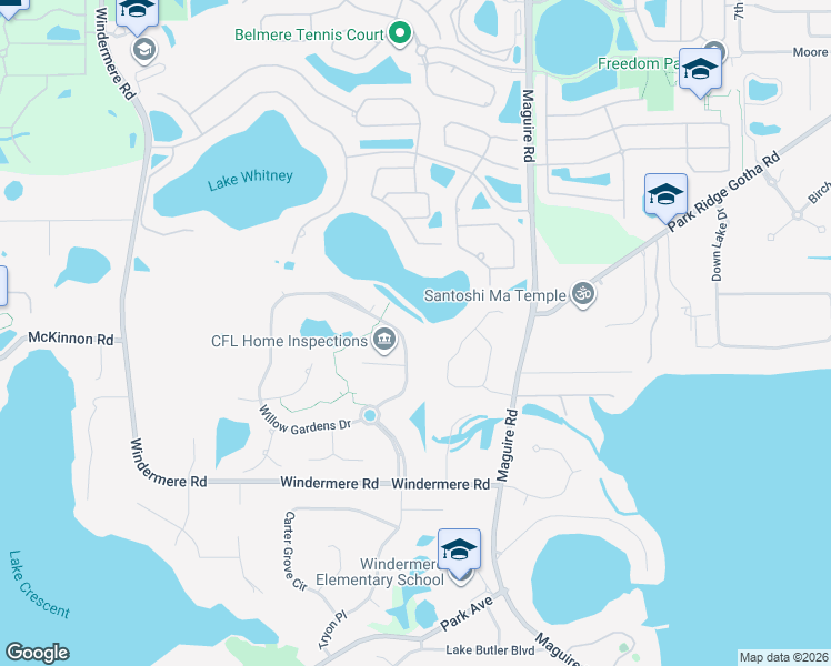 map of restaurants, bars, coffee shops, grocery stores, and more near 11324 Willow Gardens Drive in Windermere