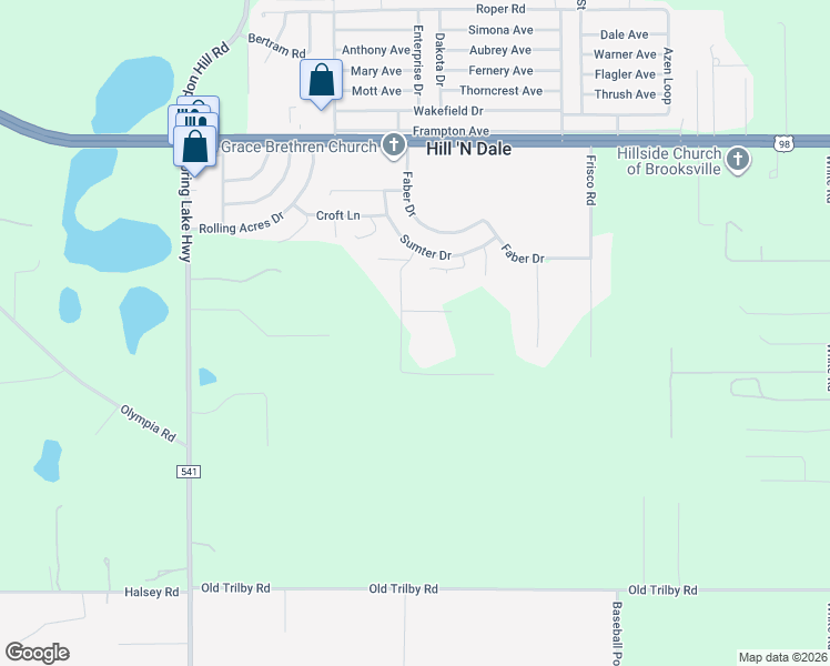 map of restaurants, bars, coffee shops, grocery stores, and more near 6132 Ivy Hill Lane in Brooksville