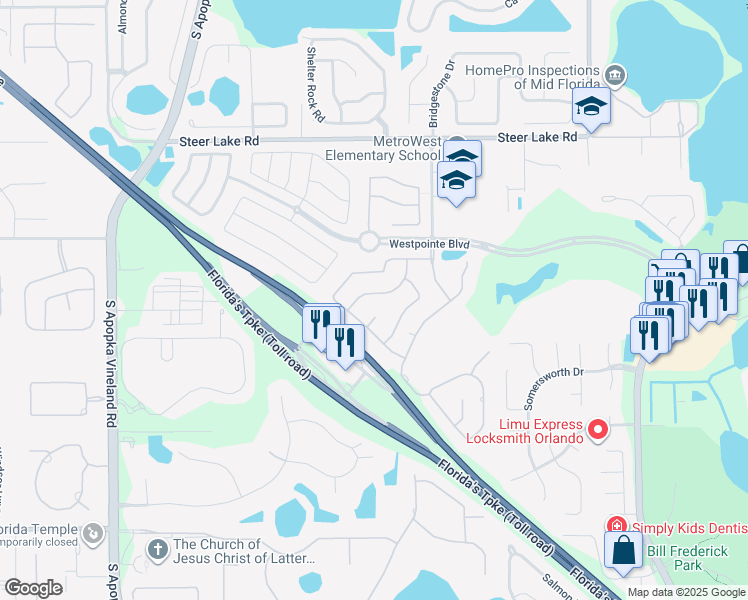 map of restaurants, bars, coffee shops, grocery stores, and more near 2327 Kettle Drive in Orlando