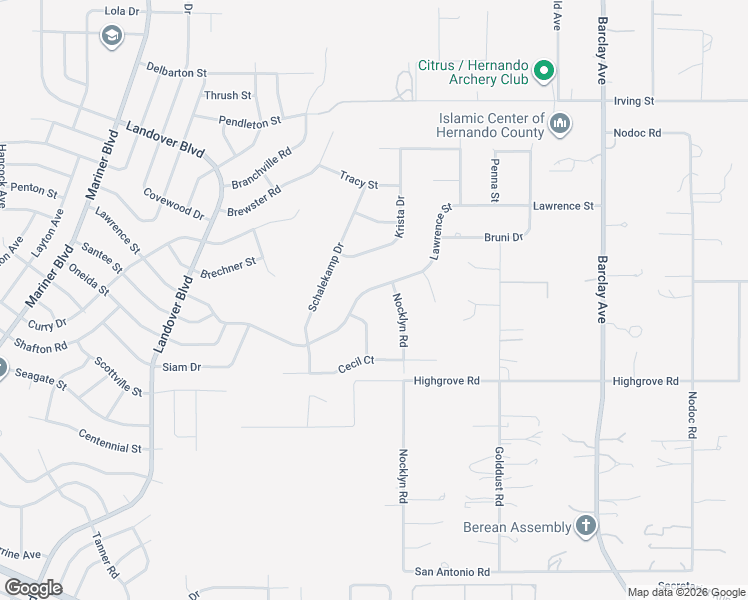 map of restaurants, bars, coffee shops, grocery stores, and more near 13402 Lawrence Street in Spring Hill