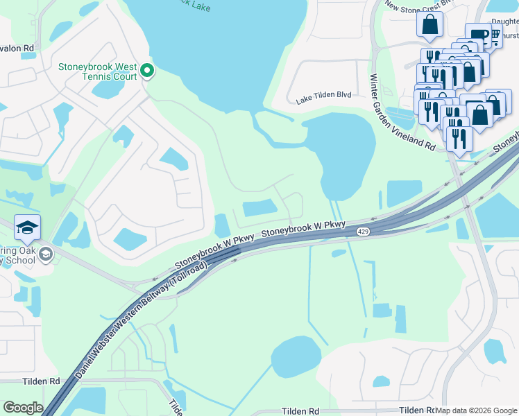 map of restaurants, bars, coffee shops, grocery stores, and more near 2641 Balforn Tower Way in Winter Garden