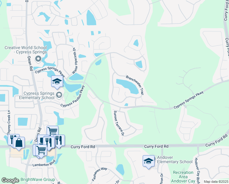 map of restaurants, bars, coffee shops, grocery stores, and more near 1942 Branchwater Trail in Orlando