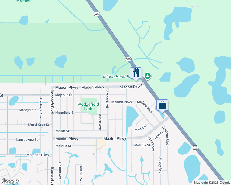 map of restaurants, bars, coffee shops, grocery stores, and more near 20620 Majestic Street in Orlando