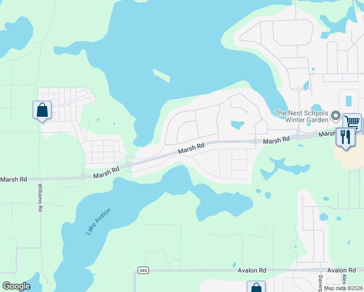 map of restaurants, bars, coffee shops, grocery stores, and more near 16772 Rusty Anchor Road in Winter Garden