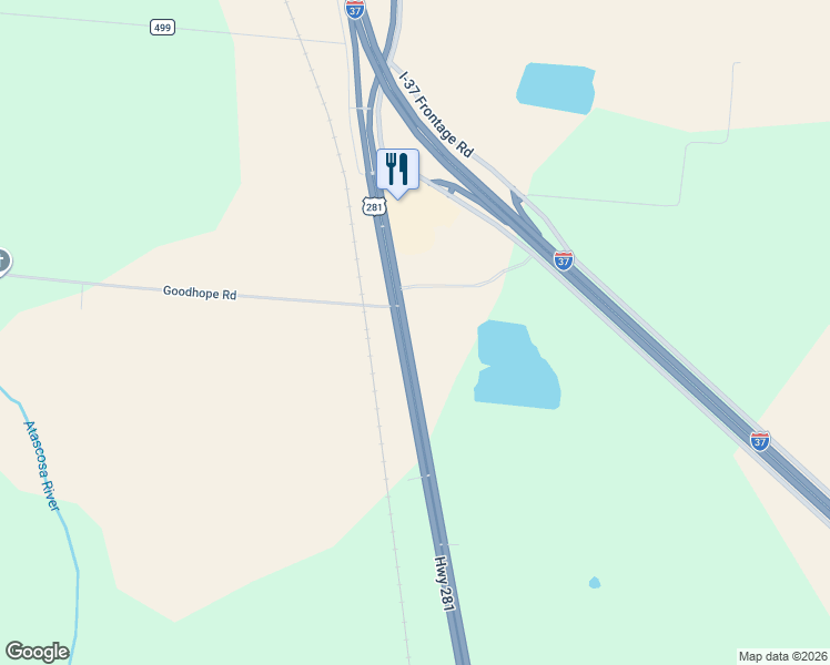 map of restaurants, bars, coffee shops, grocery stores, and more near 2645 U.S. 281 in Three Rivers