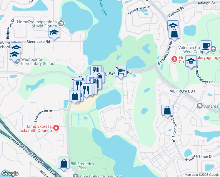 map of restaurants, bars, coffee shops, grocery stores, and more near 6900 Piazza Grande Avenue in Orlando