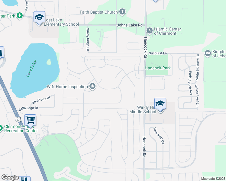 map of restaurants, bars, coffee shops, grocery stores, and more near 2324 Addison Avenue in Clermont
