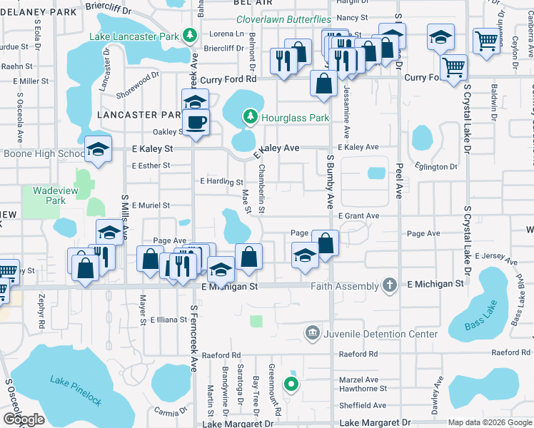map of restaurants, bars, coffee shops, grocery stores, and more near 2303 Marlboro Street in Orlando