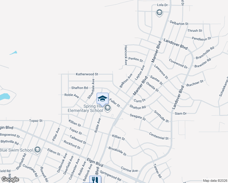 map of restaurants, bars, coffee shops, grocery stores, and more near 12328 Shafton Road in Spring Hill