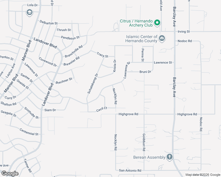 map of restaurants, bars, coffee shops, grocery stores, and more near 13402 Lawrence Street in Spring Hill
