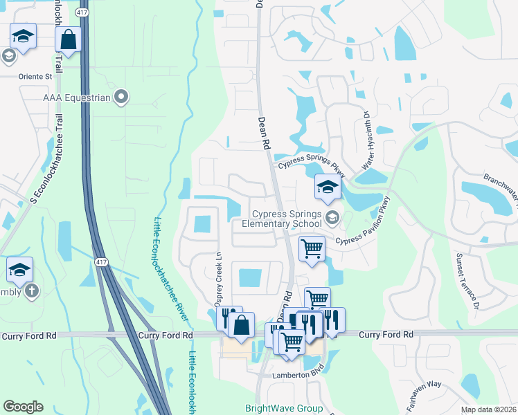 map of restaurants, bars, coffee shops, grocery stores, and more near 2208 Canonero Court in Orlando