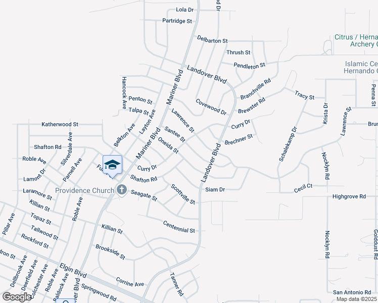 map of restaurants, bars, coffee shops, grocery stores, and more near 13033 Oneida Street in Spring Hill