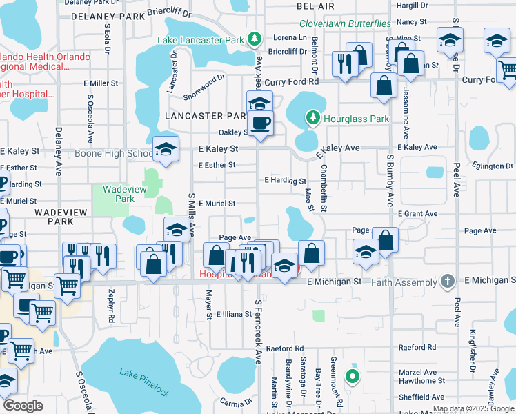 map of restaurants, bars, coffee shops, grocery stores, and more near 2304 South Ferncreek Avenue in Orlando