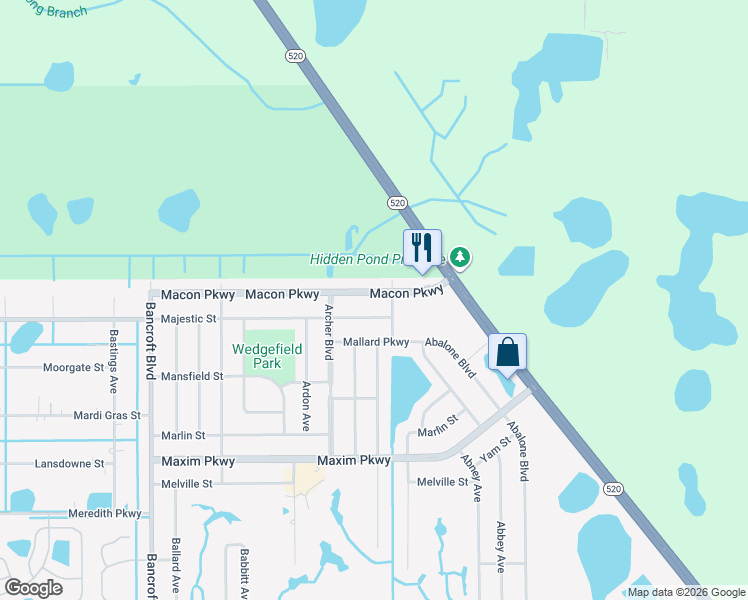 map of restaurants, bars, coffee shops, grocery stores, and more near 20662 Majestic Street in Orlando