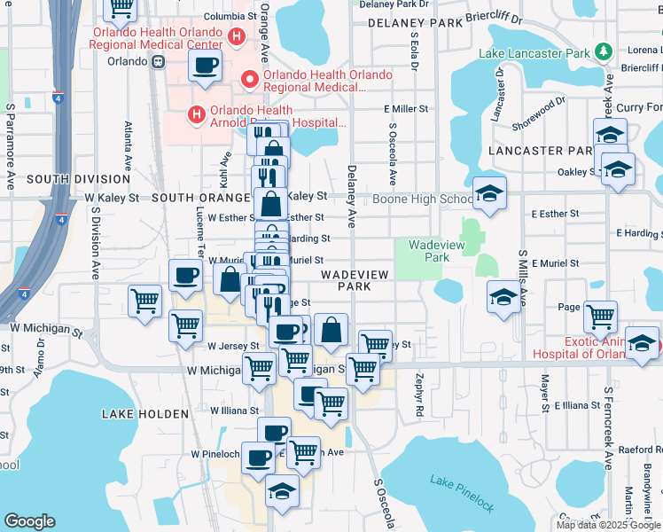 map of restaurants, bars, coffee shops, grocery stores, and more near 218 East Harding Street in Orlando