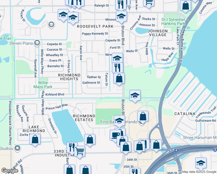 map of restaurants, bars, coffee shops, grocery stores, and more near 2121 Liston Court in Orlando
