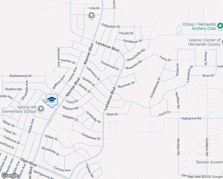 map of restaurants, bars, coffee shops, grocery stores, and more near 13112 Brechner Street in Spring Hill