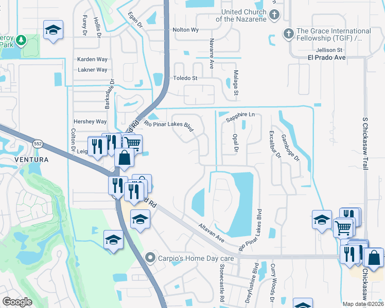 map of restaurants, bars, coffee shops, grocery stores, and more near 7518 Cielo Court in Orlando