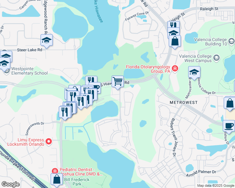 map of restaurants, bars, coffee shops, grocery stores, and more near 6900 Piazza Grande Avenue in Orlando