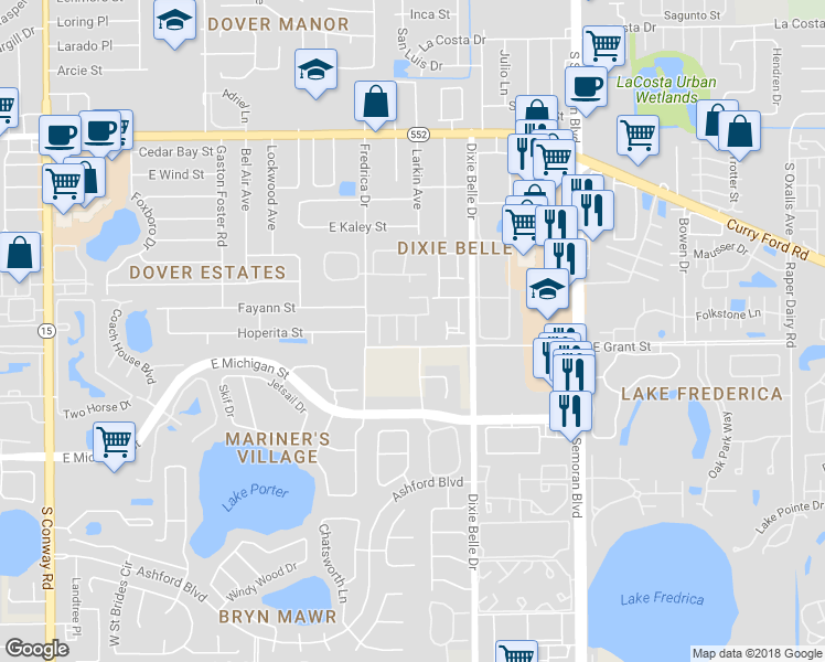 map of restaurants, bars, coffee shops, grocery stores, and more near 2209 Tipperary Court in Orlando