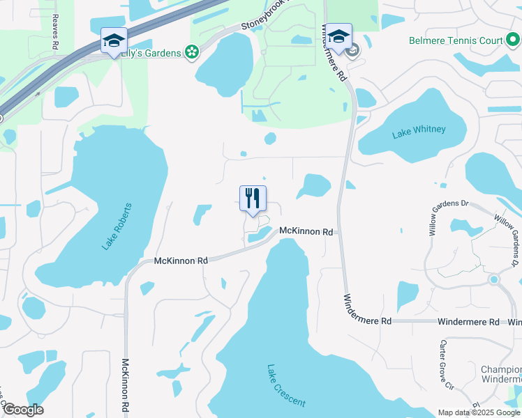 map of restaurants, bars, coffee shops, grocery stores, and more near 1849 Watermere Lane in Windermere