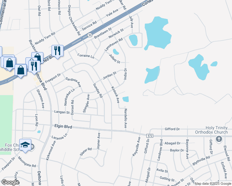 map of restaurants, bars, coffee shops, grocery stores, and more near 6127 Kinlock Avenue in Spring Hill