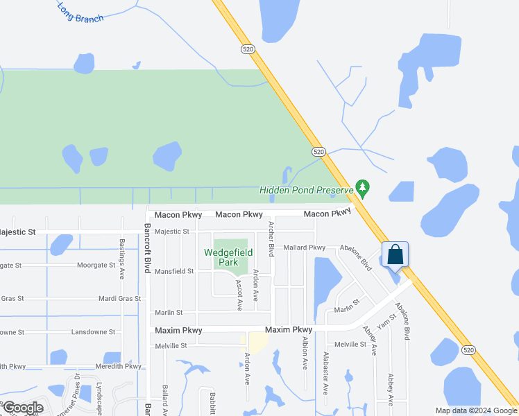 map of restaurants, bars, coffee shops, grocery stores, and more near 20515 Macon Parkway in Orlando