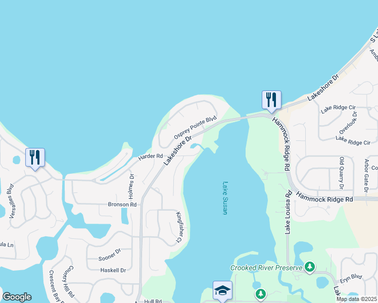 map of restaurants, bars, coffee shops, grocery stores, and more near 11723 Lake Susan Court in Clermont