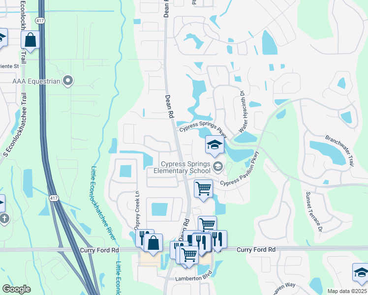 map of restaurants, bars, coffee shops, grocery stores, and more near 10110 Willow Grove Court in Orlando