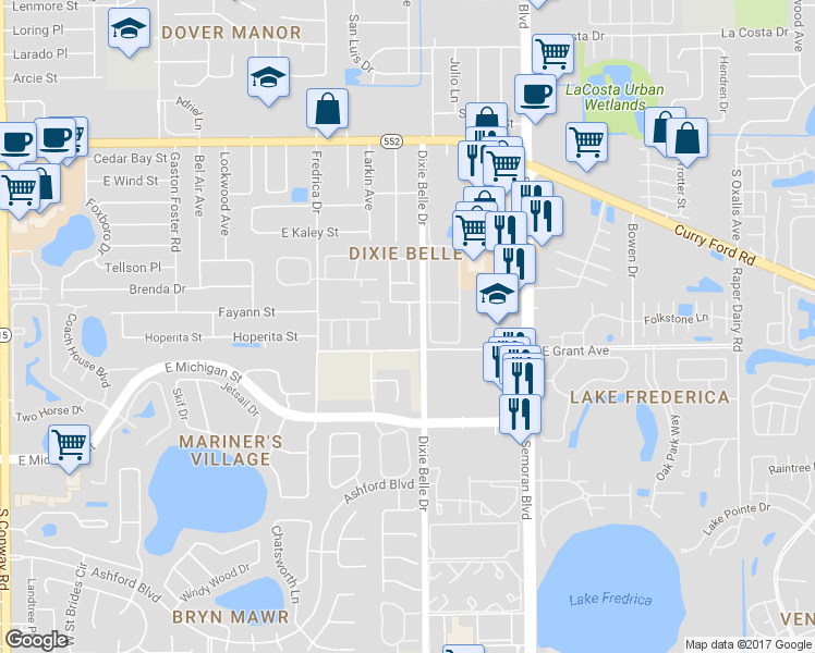 map of restaurants, bars, coffee shops, grocery stores, and more near 2211 Faxton Court in Orlando