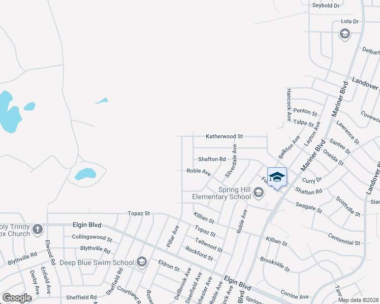 map of restaurants, bars, coffee shops, grocery stores, and more near 6119 Belspring Avenue in Spring Hill