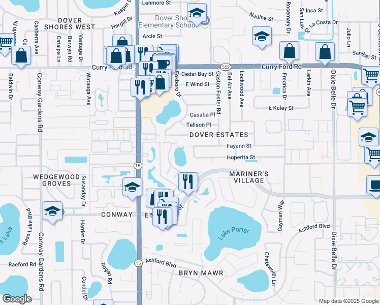 map of restaurants, bars, coffee shops, grocery stores, and more near 2272 Sofia Lane in Orlando