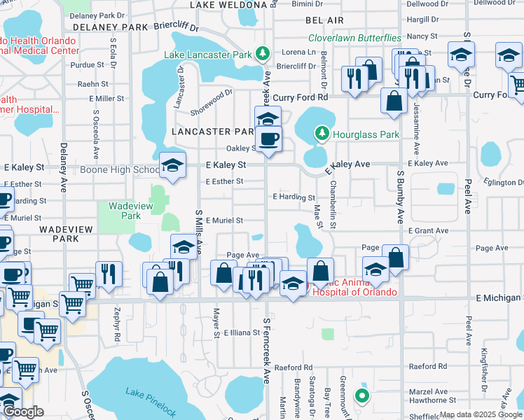 map of restaurants, bars, coffee shops, grocery stores, and more near 2106 South Ferncreek Avenue in Orlando