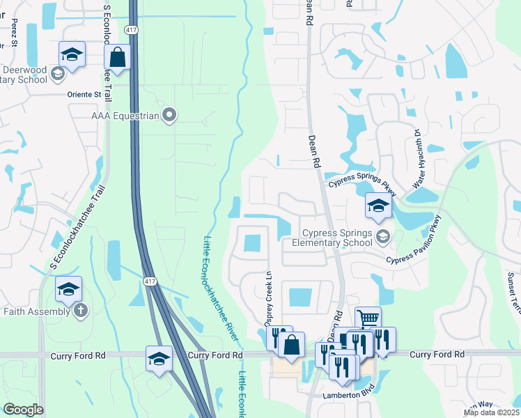 map of restaurants, bars, coffee shops, grocery stores, and more near 9824 Surrey Ridge Road in Orlando
