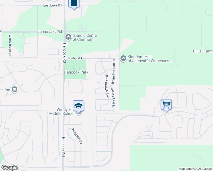 map of restaurants, bars, coffee shops, grocery stores, and more near 3264 White Blossom Lane in Clermont