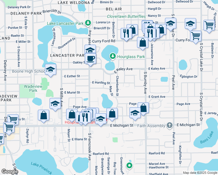 map of restaurants, bars, coffee shops, grocery stores, and more near 1980 Mae Street in Orlando