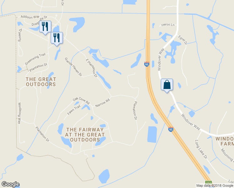 map of restaurants, bars, coffee shops, grocery stores, and more near 721 Plantation Dr in Titusville