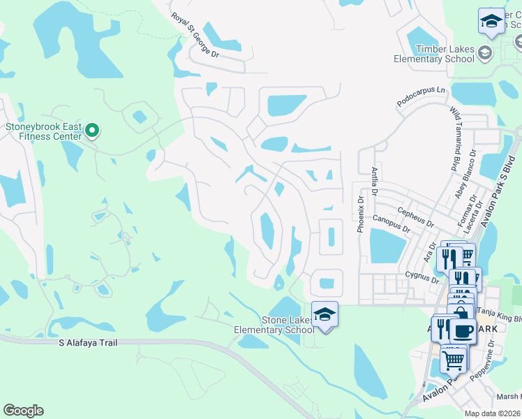 map of restaurants, bars, coffee shops, grocery stores, and more near 2415 Ridgemoor Drive in Orlando